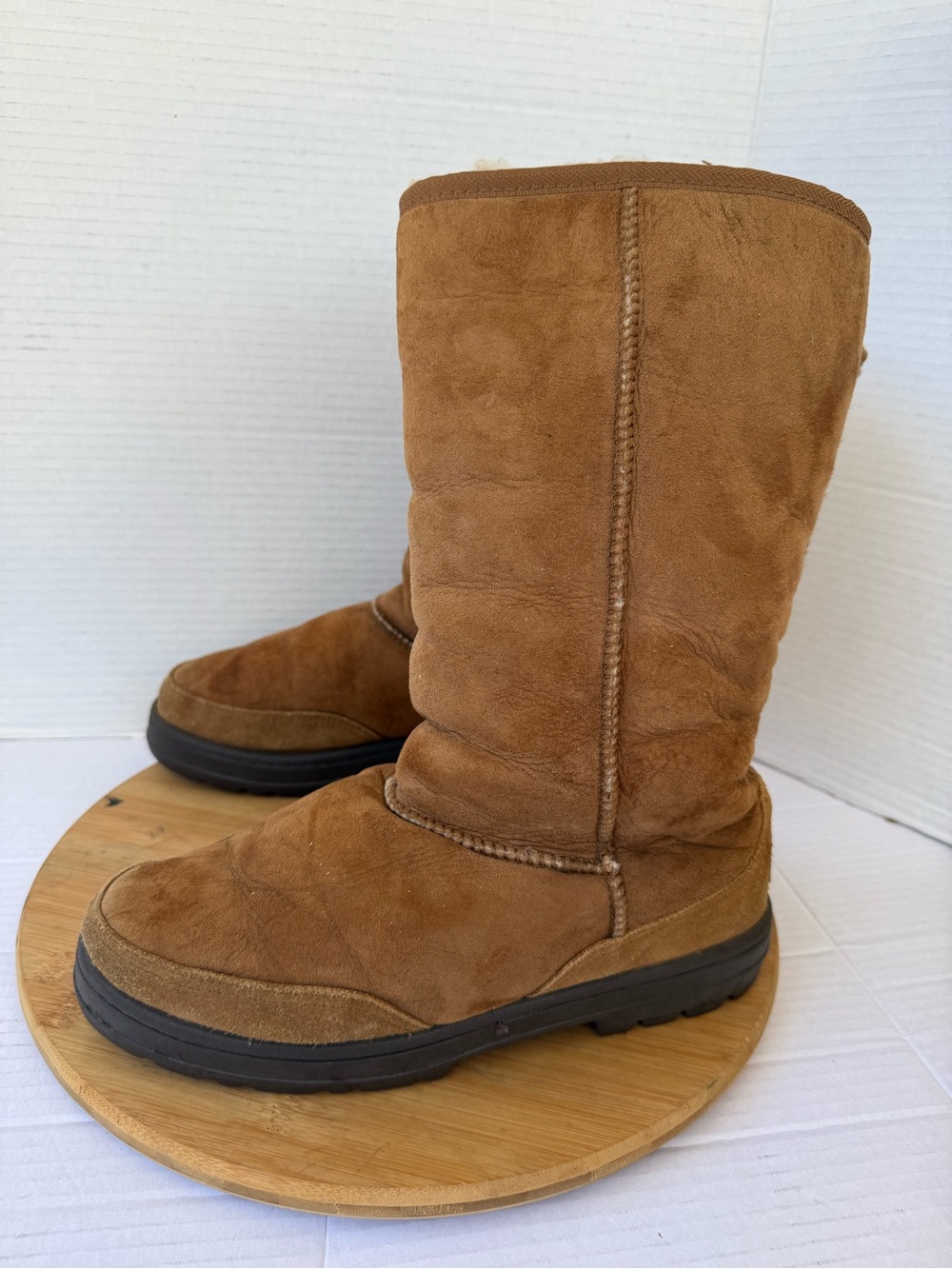 UGG Women's Braided Sheepskin Ultra Tall Boots Sz 8 Wool Chestnut 5245